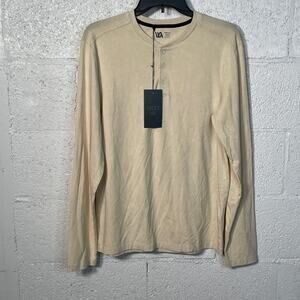 VRST Men's Essential Henley Long Sleeve T-shirt, light sand , small